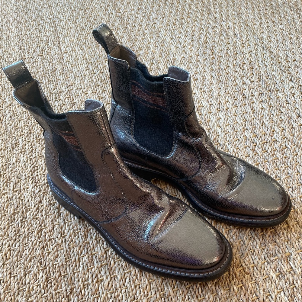 Brunello Cucinelli metallic leather boots. Size 38.5